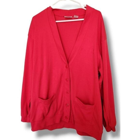 Vintage Levi's Womens Red Soft Button Sweater with Pockets sz L Preppy Academia - Picture 3 of 5